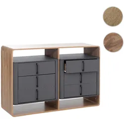 Kommode HWC-P43, Schrank Sideboard Highboard, 6 Schubladen MDF 80x120x42cm ~ Rivera-Eiche-Optik, dunkelgrau