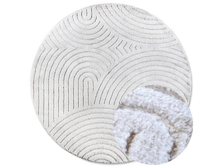 Tapis dept rond à relief crème - elle décoration 200x200cm