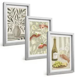 BILDER SET 3er Set - 20x30 cm Silberner Rahmen - Rustikale Cocktails mit Olivenblüten