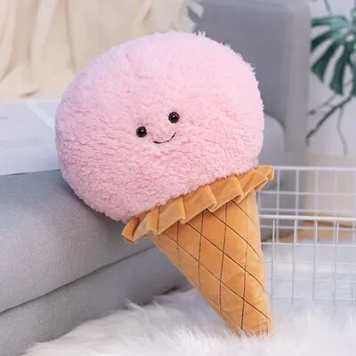 Tiny Tots Teens Trends Kawaii Ice Cream Plush Toy, Cute Stuffed Food Pillow Cushion, Kids Birthday Room Decor Gift pink