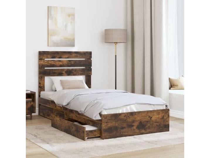 KTHLBRH Bett mit Stauraum, Eiche rauchfarben, 75 x 190 cm, mehrschichtiges Mit Kopf, integrierten Schubladen, robustem Rahmen, einfache Montage, Verwendung im Innenbereich