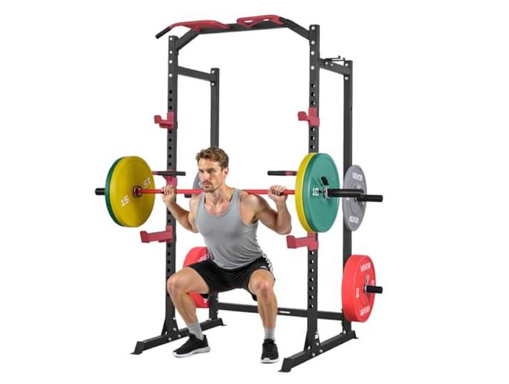 VEVOR Power Cage Power Rack, multifunktionales Squat-Rack mit Verstellbarer Höhe, Heimfitnessgerät für Krafttraining mit J-Haken & weiteren Fitnessaufsätzen für Bankdrücken Klimmzüge Dips
