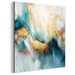 METALLBILD Abstrakt - Kunst - Gold - Blau 90x90 cm