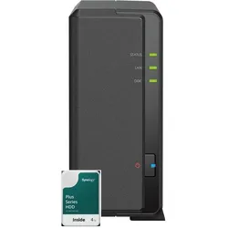 Synology DS124 1Bay 4TB NAS met 1x 4TB HAT3300-4T HDD (1 x 4 TB, Synology HAT 33xx), NAS, Schwarz
