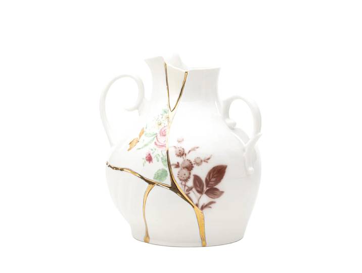 Design Vase „Kintsugi 01“ aus Porzellan mit Golddekor verziert Multicolor Seletti