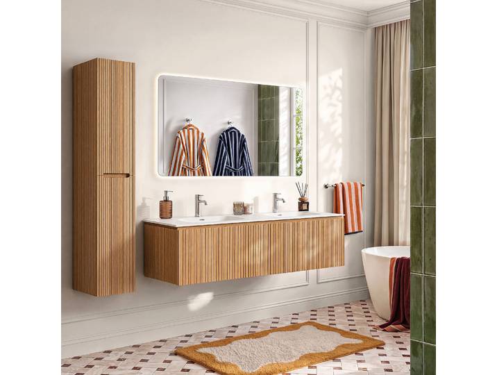 HABITAT - Ensemble meuble de salle de bain 160 cm et colonne de rangement - Naturel - Calista