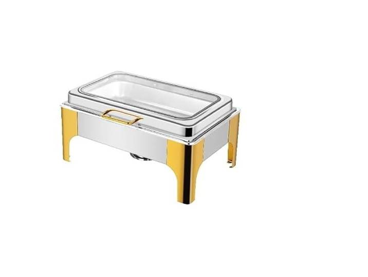 2 Stück dicker, rechteckiger Edelstahl chafing dish Chafing Dish-Set mit hydraulischem Soft-Close-Glasdeckel for die Gastronomie