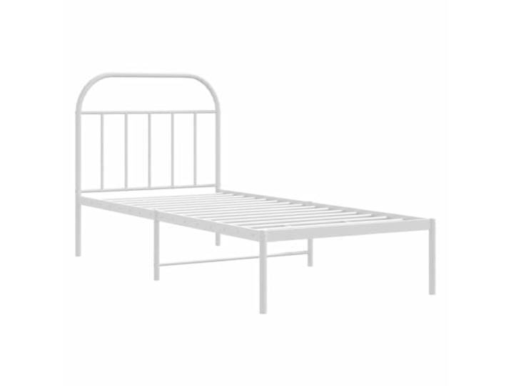 KTHLBRH Bettgestell mit Kopfteil Metall weiß 90 x 200 cm Bettgestell aus Stahl, Lattenrost inklusive, Stauraum unten, Rückenunterstützung