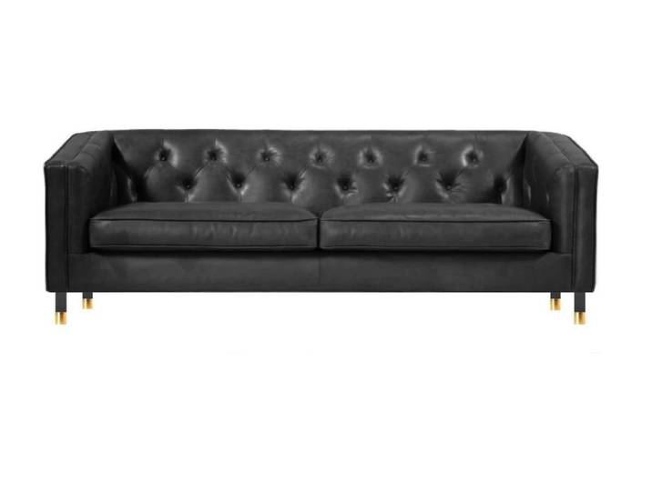 JVmoebel Sofa Schwarzes Chesterfield-Sofa aus Kunstleder mit Edelstahlbeinen, Made in Europa