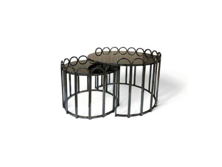 Xlmoebel Beistelltisch XLMOEBEL Beistelltisch mit Edelstahlgestell und Holzplatte schwarz (2-teilig, 2-St., Beistelltisch 1, Beistelltisch 2), Made in Europa