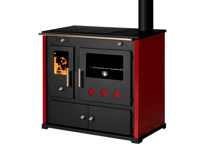 Poêle à bois avec four et plaque de cuisson Practik Lux Poêle à bois 9\,5 kW Cheminée Poêle à feu continu Poêle d'atelier Poêle suédois Poêle de cabane Poêle de chauffage