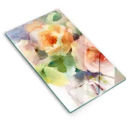 GLASPLATTE 30x52 cm Gemalte Blumen