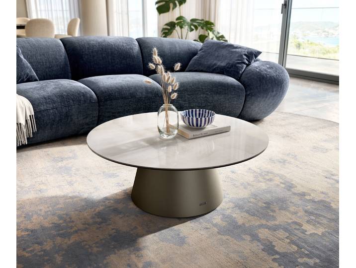 DELIFE Couchtisch Edge Rund 90x90 cm Keramik Onyx Champagne Borna Effektfinish Titan, Couchtische