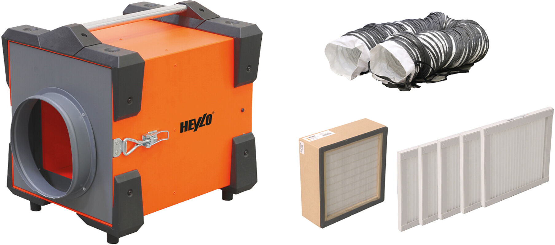 Master Luftreiniger Komplettpaket H - Heylo PF 1000, PF 1000 + Schlauch Ø 205 + Filter: 5 x G4, 1 x H14 (H-Klasse) (2002494)