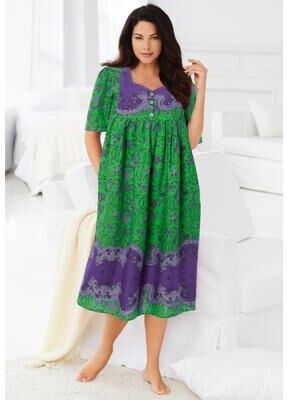Plus Size Women's Bib-Front Short Sleeve Short Lounger by Only Necessities in Kelly Green Folk Floral (Size 3X)