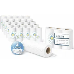 Lauroo Küchenrolle 32 Rollen 3-lagig - weiß, 50 Blätter pro Rolle - 8 Packungen a 4 Rollen