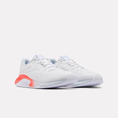 Trainingsschuh REEBOK "NANOFLEX TR 3", Damen, Gr. 38, weiß (ftw weiß, tranquil blau, neon cherry), Synthetik, Textil, Schuhe, mit breiter Sohle für mehr Stabilität beim Krafttraining
