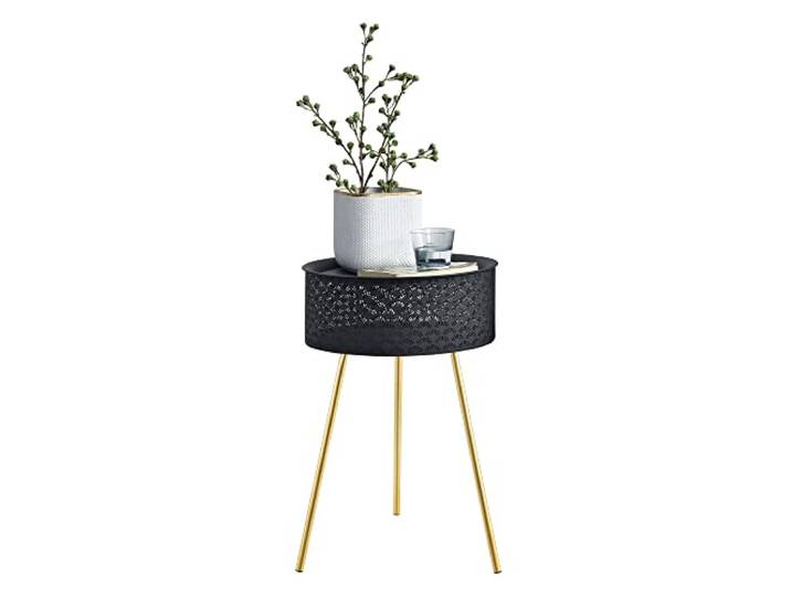 [en.casa] Beistelltisch 'Forshaga' 65x40cm Tabletttisch Metall Wohnzimmertisch mit Abnehmbarer Tischplatte Schwarz-Gold
