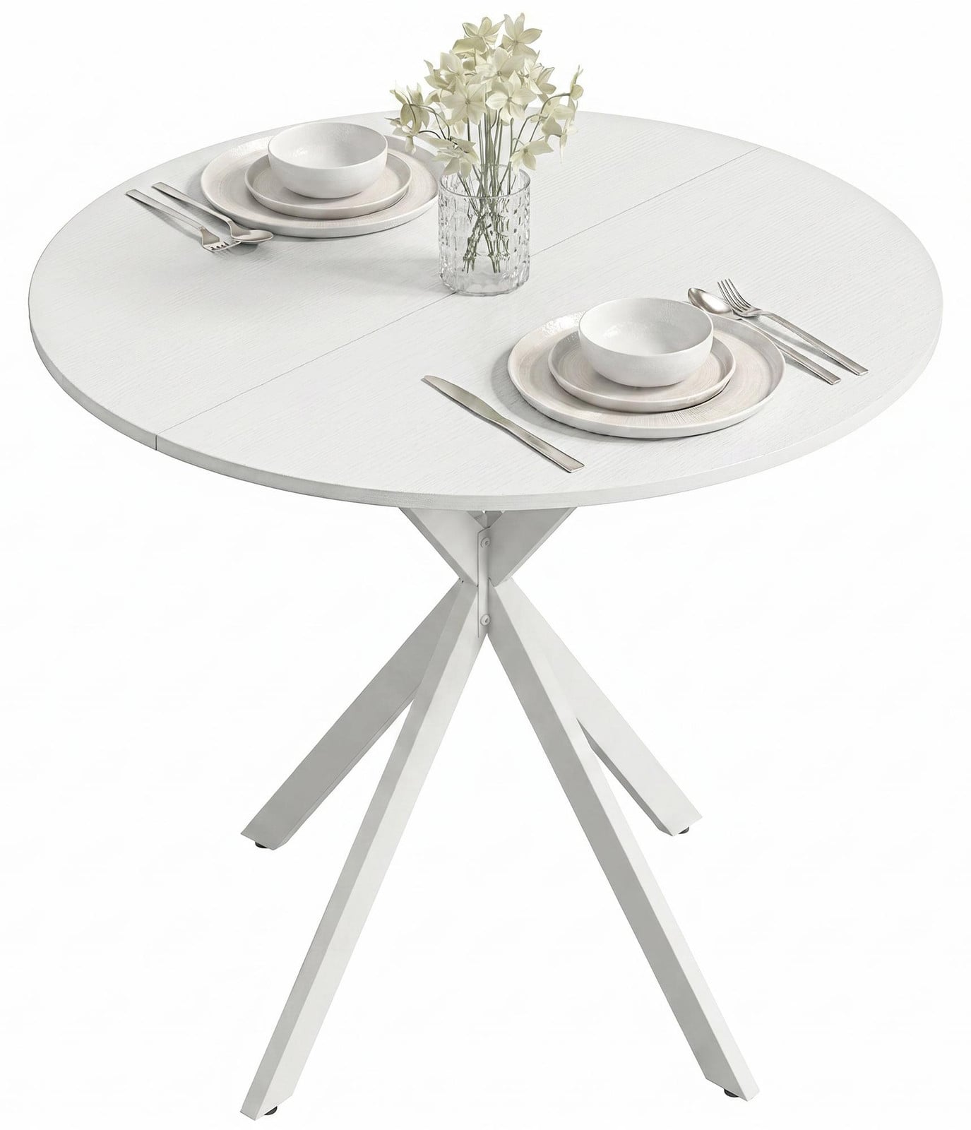 HOMCOM Ronde eettafel in industriële stijl voor 2 personen, wit