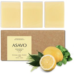 ASAVO Seife Premium handgemachte Bio Naturseife, Zitrone, Festseife, im Stück, je 95 g, 3 Stück