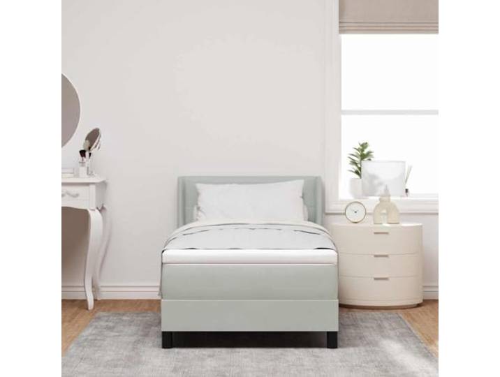 KTHLBRH Bett hellgrau 200 x 90 cm mit Kopfteil Taschenfedern, massives Kiefernholz, höhenverstellbar, Basis des Behälters