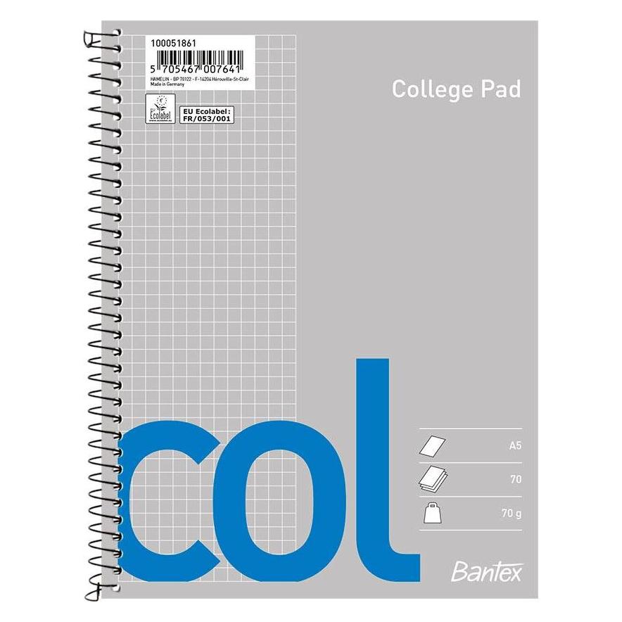 Bantex Col, Abbildung, Blau, Grau, A5, 70 Blätter, Halbglänzend, Kariertes Papier (A5, Kariert) (100051861)