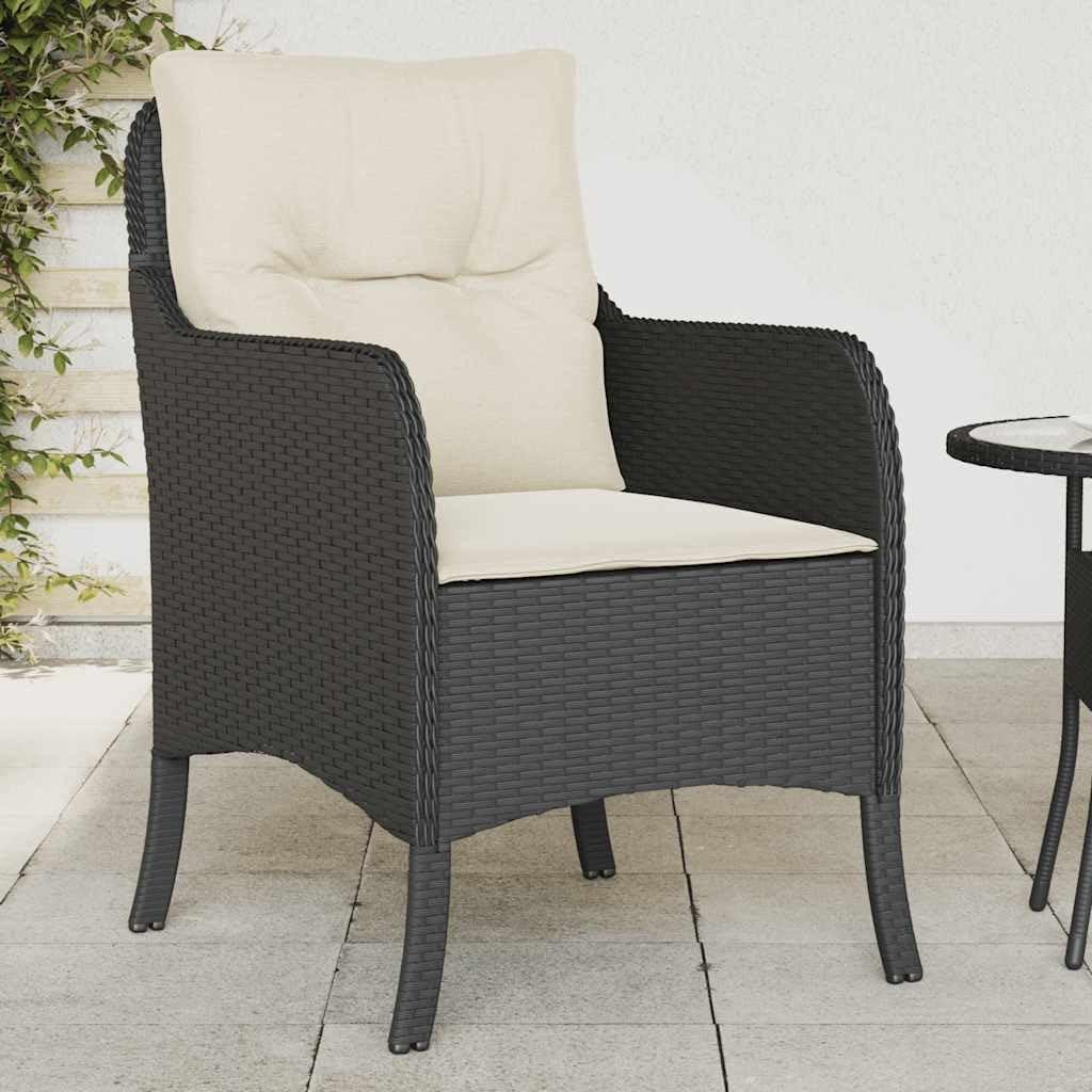 Gartenstühle mit Kissen, 2 Stück, schwarz, aus Poly-Rattan | pulverbeschichteter Stahlrahmen, abnehmbare und waschbare Bezüge, dick gepolsterte Sitzkissen, maximal 110 kg je Sitzplatz