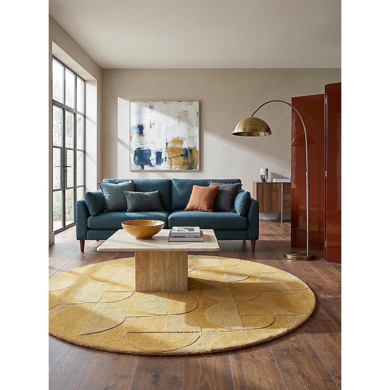 Wollteppich geometrisch Senfgelb Ø160 cm - DEBEN Kadima Design