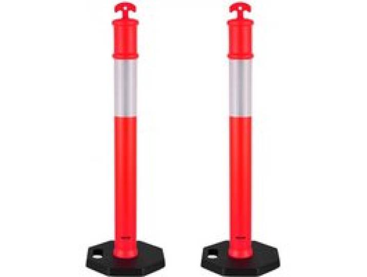 VEVOR Verkehrsleitpfosten Leitpfosten 2 Stk. (114 cm) mit beschwertem Sockel & Reflektorstreifen, robuste Leitpfosten für Baustellen, Parkplätze, Absperrpfosten zur Steuerung von Menschenmengen, rot