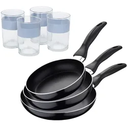 BERGNER - Set aus 3 gepressten Aluminium-Pfannen Ø16/Ø20/Ø24 cm, geeignet für Induktion Navy Black 4er-Set Gläser 0,5 L NOIA