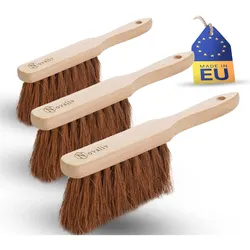 3X Handfeger mit langem Stiel I 60 cm I Kokos I Schneebesen Holz Schnee Feger Kehrwisch dust Brush