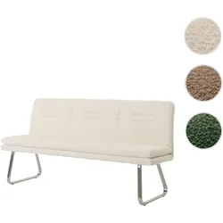 Sitzbank HWC-H70, Esszimmerbank Bank Polsterbank, Lehne Stoff/Textil Bouclé Edelstahl gebürstet 180cm ~ creme