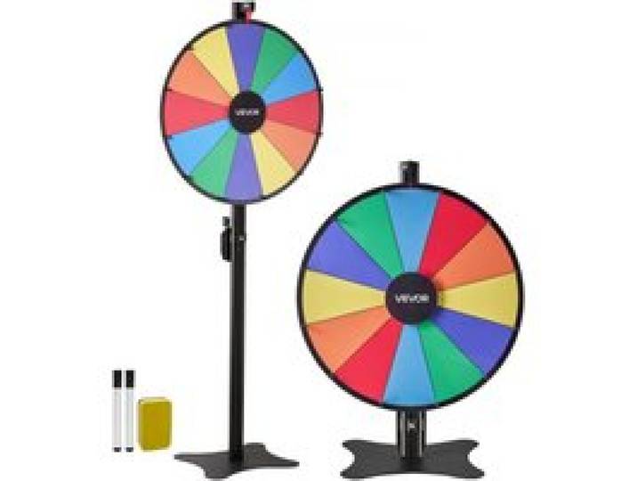 VEVOR Glückrad 24 Zoll Glücksrad zum Drehen 12 Slots Drehrad mit Ständer Abwischbarer Oberfläche & 2 Markern Höhenverstellbar Roulette-Spinner Glückspiel für Partys Kneipen Messen & Karneval