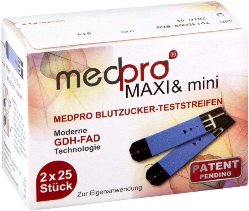 Medpro Maxi & Mini Blutzucker Teststreif.single 2X25stk