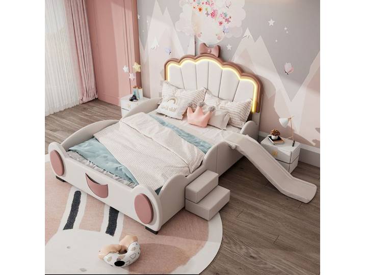 Lit jeune Lit 90x200 cm lit d'enfant lit papillon lumière LED télécommande équipé d'un matériau PU