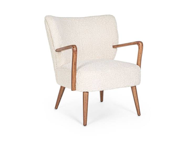 Fauteuil crapaud à accoudoirs en tissu peluche blanc