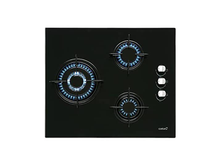 Gaskochfeld 59 cm mit 3 Brennern, 6,25 kW, elektronische Zündung, Sicherheitsventile, emaillierte Brenner, für Butangas und Erdgas vorbereitet