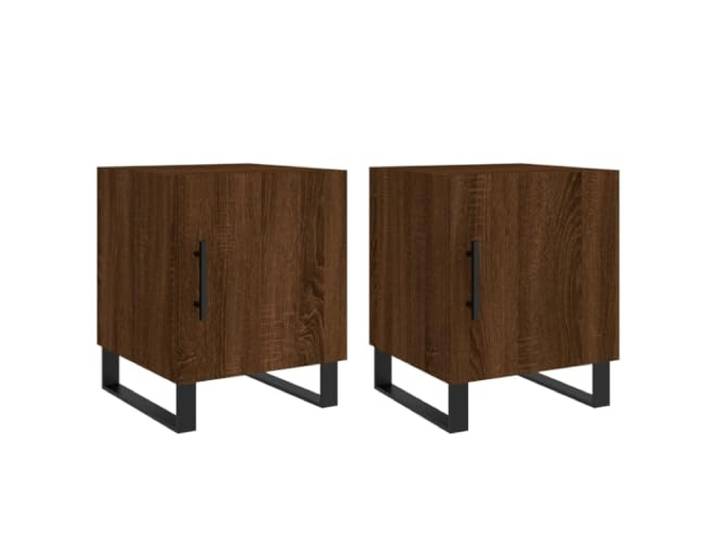 LMTYOENFG Nachttisch 2er Set Beistelltisch Braun Eichen-Optik 40x40x50 cm Kompakte Nachtkonsole mit Schranktür und stabilen Metallbeinen für Ordnung und Dekoration im Schlafzimmer.