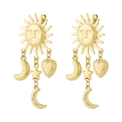 Paar Ohrhänger ADELIA´S "Ohrringe Ohrhänger mit Sonne, Mond, Stern und Herz", Damen, Gr. Damen, Edelstahl, gold (goldfarben), Ohrringe, Modeschmuck-Ohrhänger mit Sonne, Mond, Stern und Herz, trendig