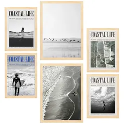 POSTER Set Mit 6 Sommer, Strand & Meer A3 & A4 Rahmen Aus Hellem Holz