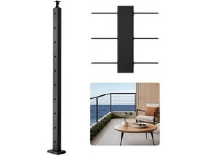 VEVOR Kabelgeländerpfosten, 914x50,8x50,8 mm, Kabel-Treppengeländerpfosten, vorgebohrte horizontale Löcher, Edelstahl SUS304, für Handlauf, Balustrade, schwarz, 1JZLGZXHS9148RVYS001V0
