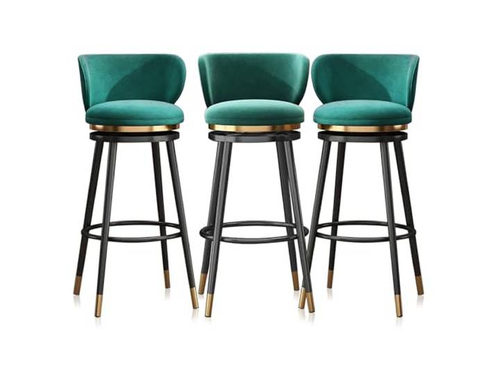 LJISEHG Samt-Thekenhocker 360° drehbare Samt-Barhocker mit Rückenlehne, Metallbeine, Grau, 25,6 (Green 3pcs,65cm(25.6 ))