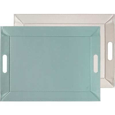 Tablett FREEFORM "DUO, 2-farbiges Wendetablett, Tablett und Tisch-Set in einem, wendbar", grün (hellmint, grau), B:41cm H:0,8cm L:55cm, Kunstleder, Tabletts, mit Doppelfunktion, pflegeleicht und kann platzsparend verstaut werden