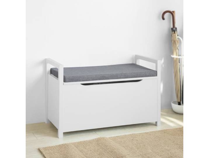 SoBuy® FSR76-W Banc de Rangement Meuble Bas Entrée avec Coussin Rembourré Meuble d'Entrée Commode à Chaussure Banquette