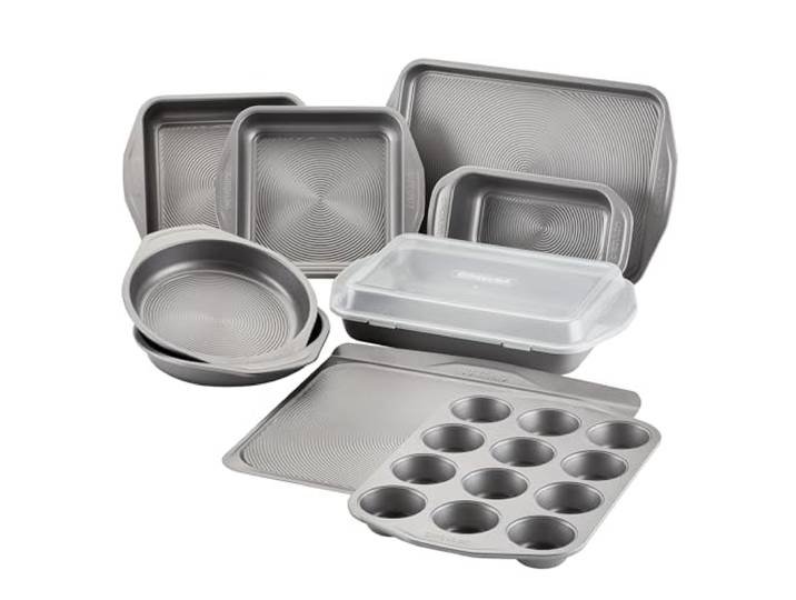 Circulon Total Antihaft-Backformen-Set mit Antihaft-Brotform, Keksblech, Backform, Backblech, Kuchenform und Muffin-/Cupcake-Form, 10-teilig, Grau