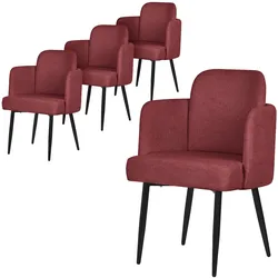 ML-Design Esszimmerstühle 4er Set Rot, Stoff, Armlehnen & Rattan-Optik Rückenlehne, Metallbeine, ergonomische Polsterstühle Küche