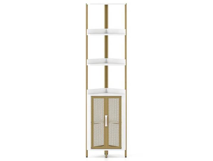 Facile à Installer Étagère d'Angle 6 Niveaux Bibliothèque Blanche avec Placard Grillagé Rangement Salon