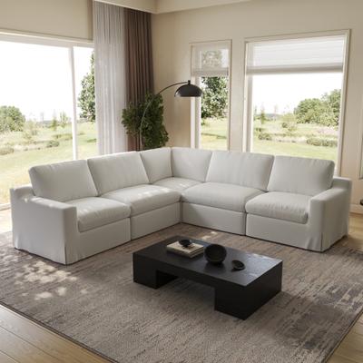HELIA 5-Seat Modular L-Shaped Corner Sectional Sofa Soft Linen Upholstery and Deep Seating