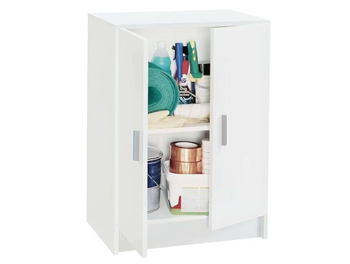 Habitdesign Armoire Multifonction Basse 2 Portes 1 étagère 80 x 59 x 37 cm Blanc Mat