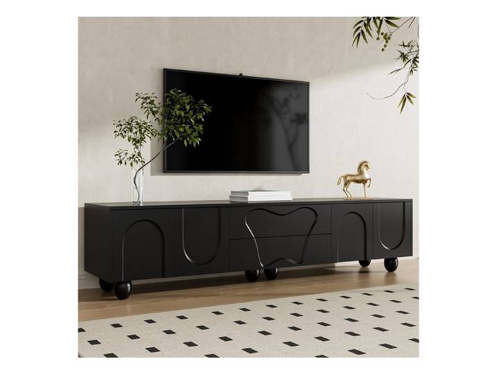 Merax Lowboard mit Holzbeinen (1 St), TV-Schrank mit 4 Türen, 2 Schubladen & reichlich Stauraum, 180x40x42cm